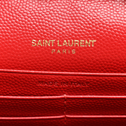 Saint Laurent Grain De Poudre Matelasse Chevron Monogram Chain Wallet New Red 6 of 12