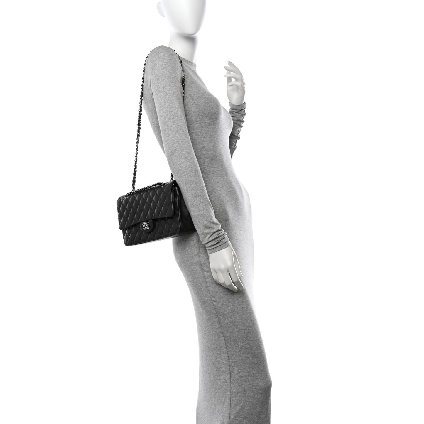 Lambskin Quilted Medium Double Flap Dark Grey