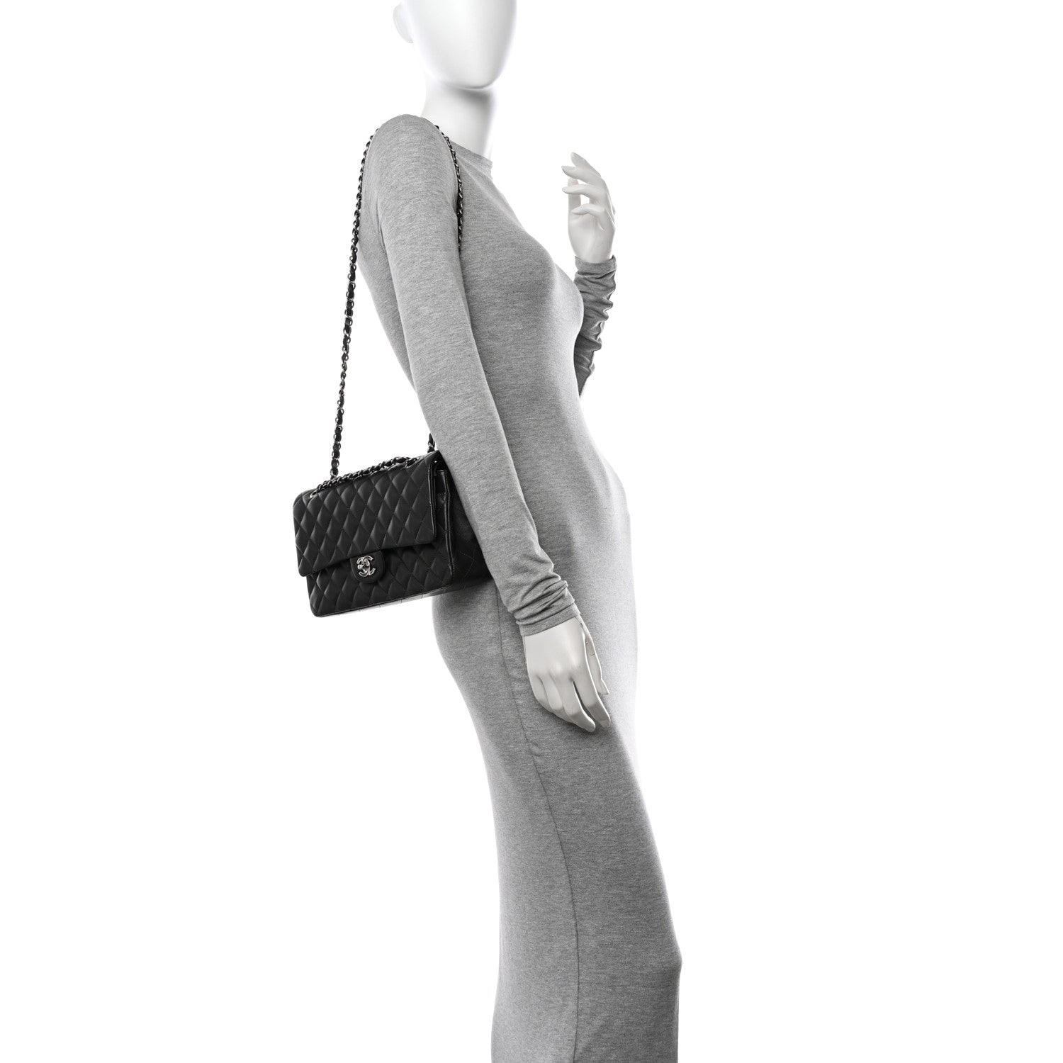 Chanel Lambskin Quilted Medium Double Flap Dark Grey 2 of 11