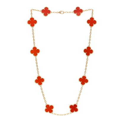 Van Cleef & Arpels 18K Yellow Gold Carnelian 10 Motifs Vintage Alhambra Necklace 3 of 6