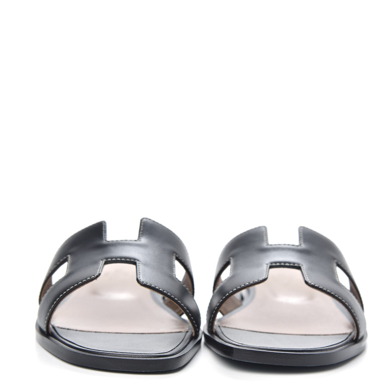 Hermes Box Calfskin Oran Sandals 35.5 Black 2 of 9