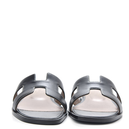 Hermes Box Calfskin Oran Sandals 35.5 Black 2 of 9