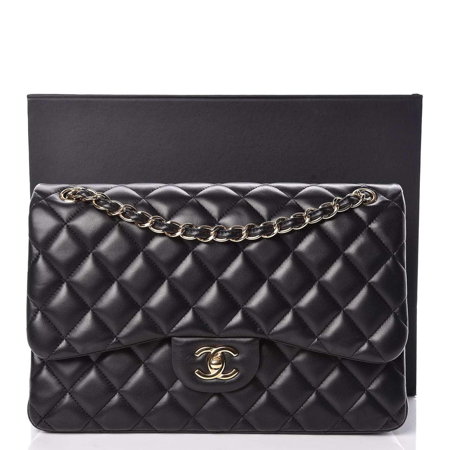 Lambskin Quilted Jumbo Double Flap Black