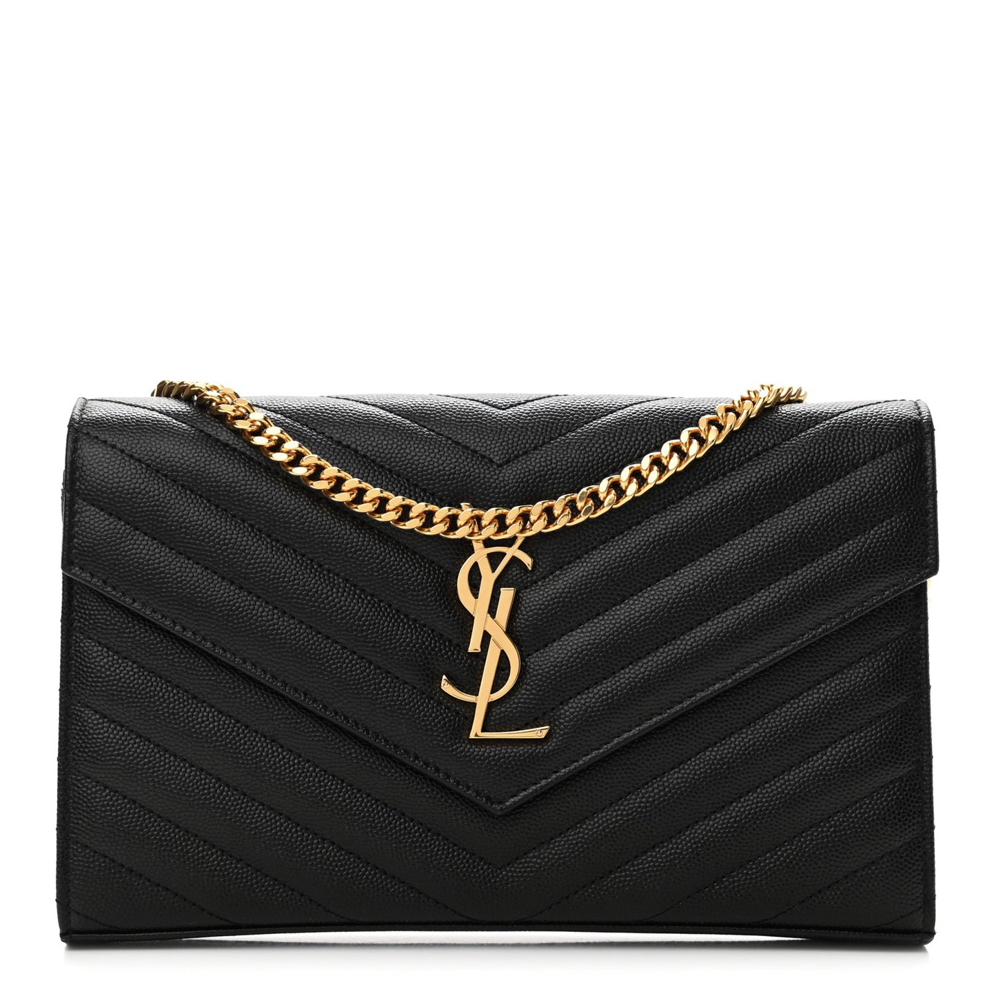 Grain De Poudre Matelasse Chevron Monogram Chain Wallet Black