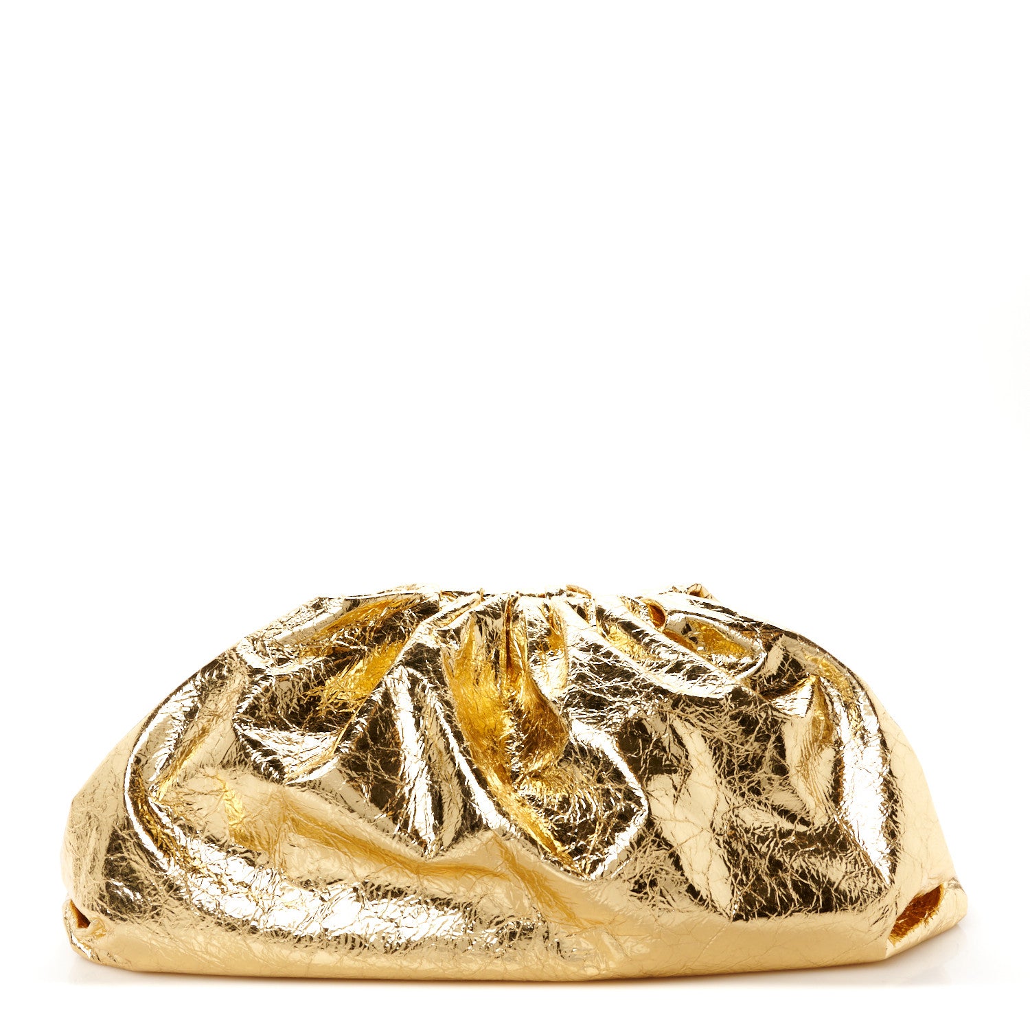 Bottega Veneta Metallic Crinkled Lambskin The Pouch Oversized Clutch Oro 1 of 11