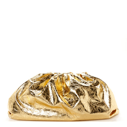 Bottega Veneta Metallic Crinkled Lambskin The Pouch Oversized Clutch Oro 1 of 11