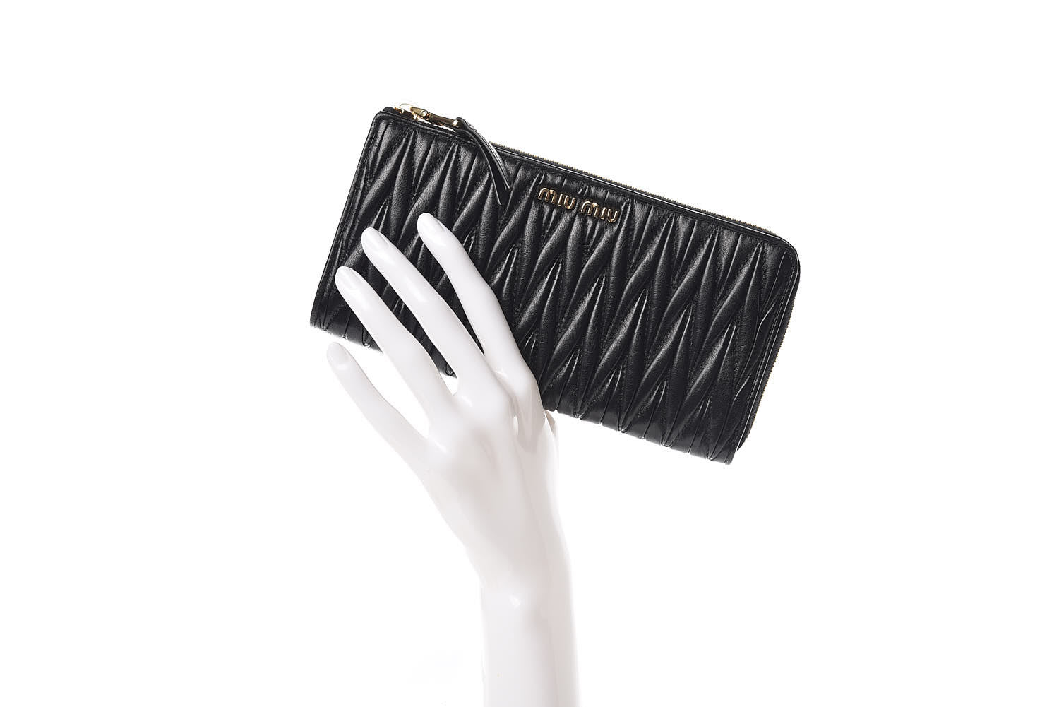 Miu Miu Nappa Matelasse Lux Zip Around Wallet Black 2 of 9