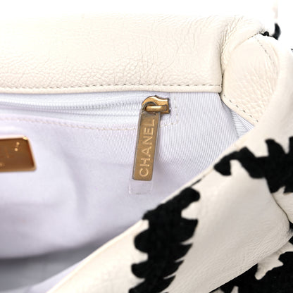 Chanel Calfskin Crochet Medium Chanel 19 Flap White Black 13 of 14