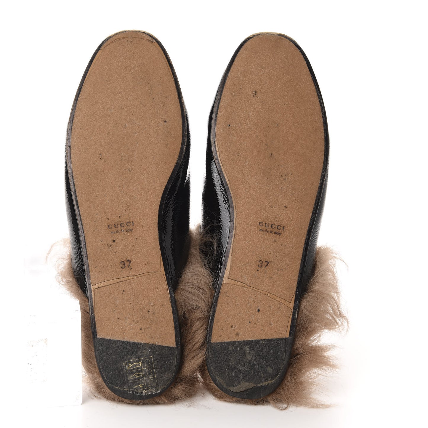Patent Fur Womens Princetown Slippers 37 Black Natural