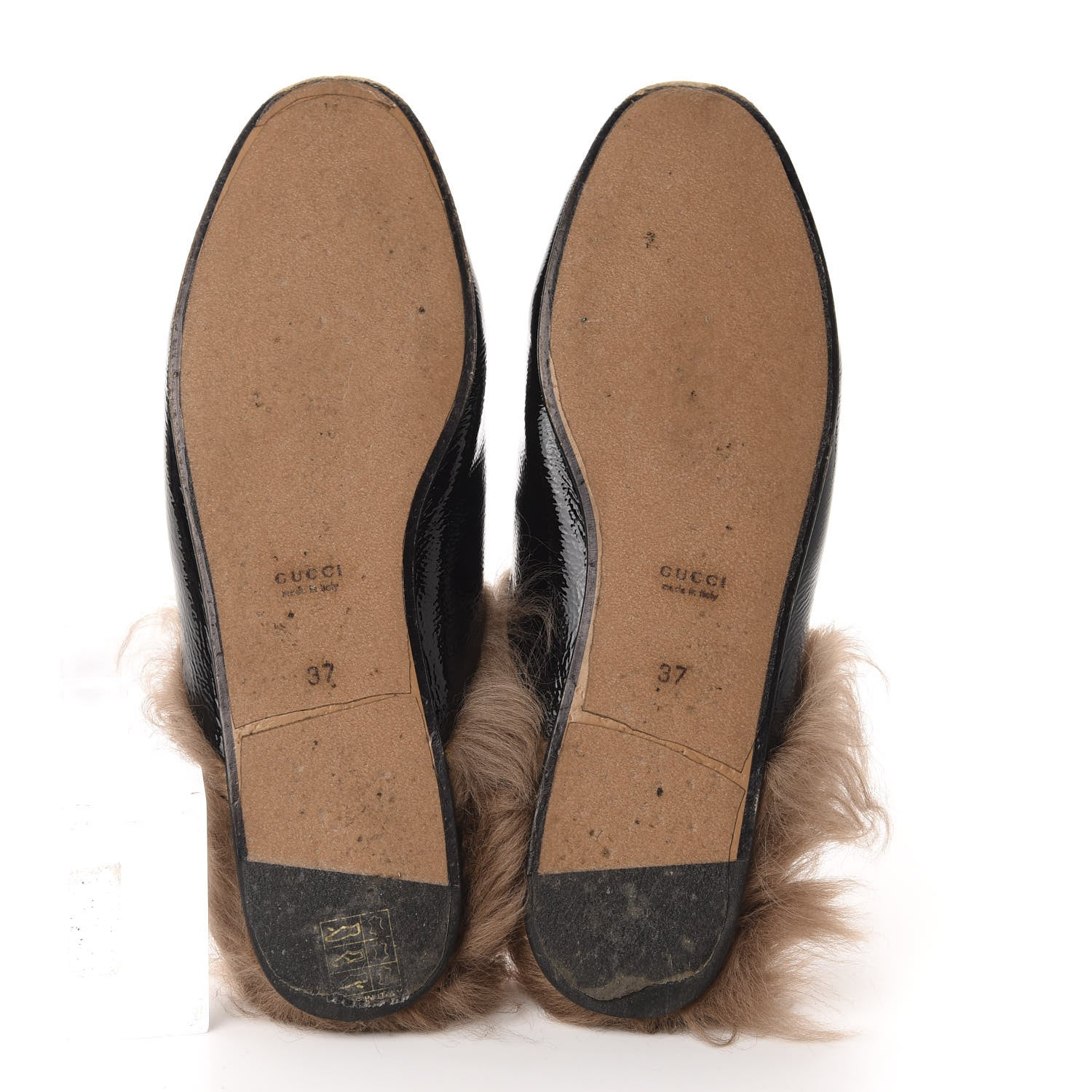 Gucci Patent Fur Womens Princetown Slippers 37 Black Natural 6 of 10