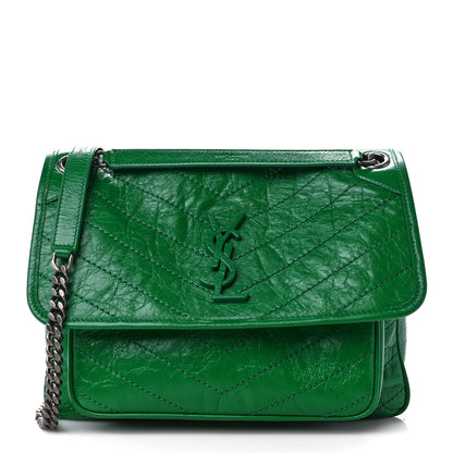 Saint Laurent Crinkled Calfskin Matelasse Monogram Medium Niki Chain Satchel New Vert Praire 1 of 10
