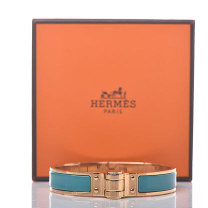 Hermes Enamel Charniere Uni Narrow Hinged Bracelet M Vert Bleuette 6 of 6