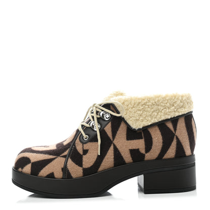 Gucci Wool Faux Shearling G Rhombus Womens Victor Ankle Boots 38 Beige Cocoa 1 of 7