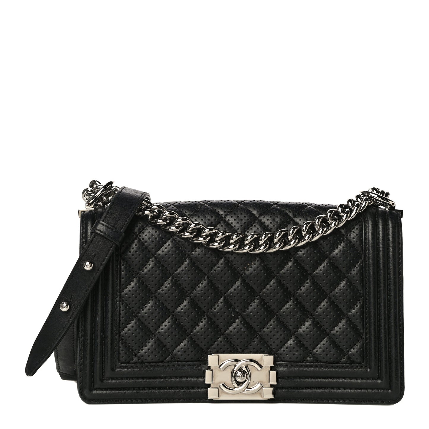 Lambskin Perforated Medium Boy Flap Black