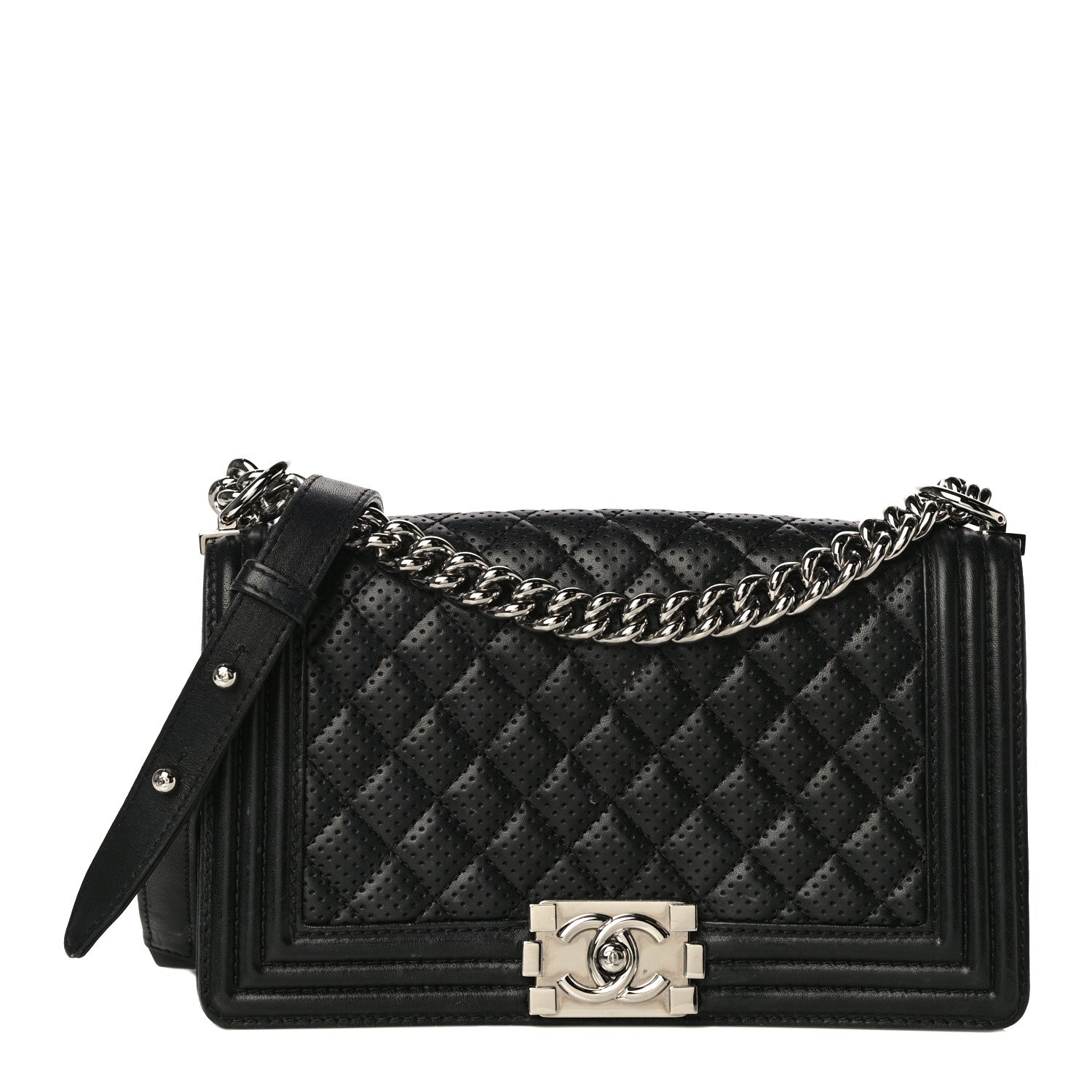 Chanel Lambskin Perforated Medium Boy Flap Black 1 of 21