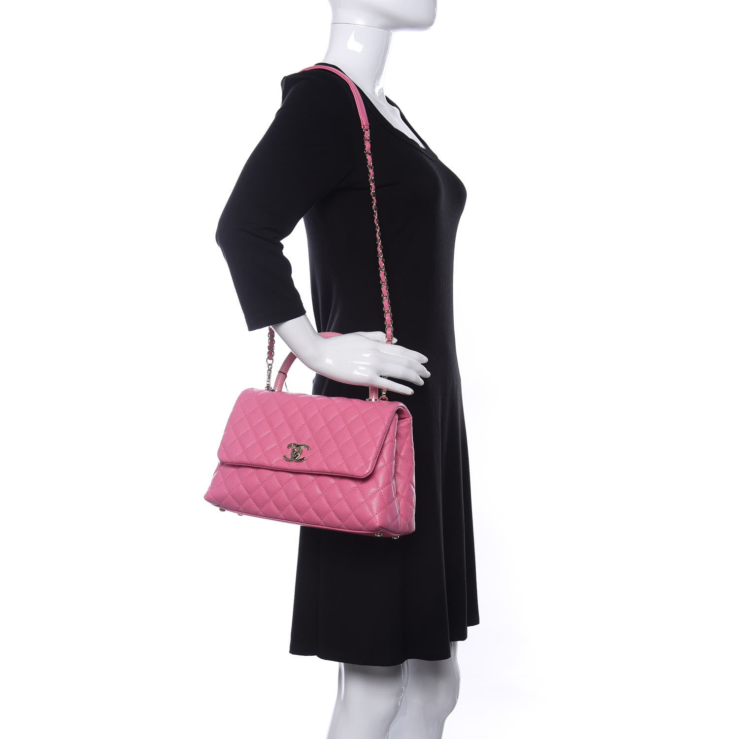 Chanel Caviar Lizard Embossed Quilted Small Coco Handle Flap Pink 2 of 11