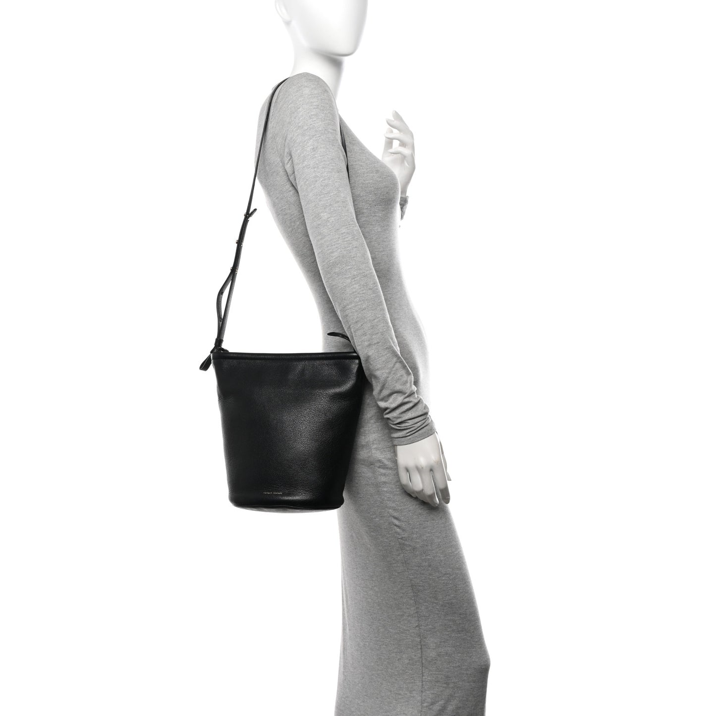 Pebbled Calfskin Zip Bucket Bag Black
