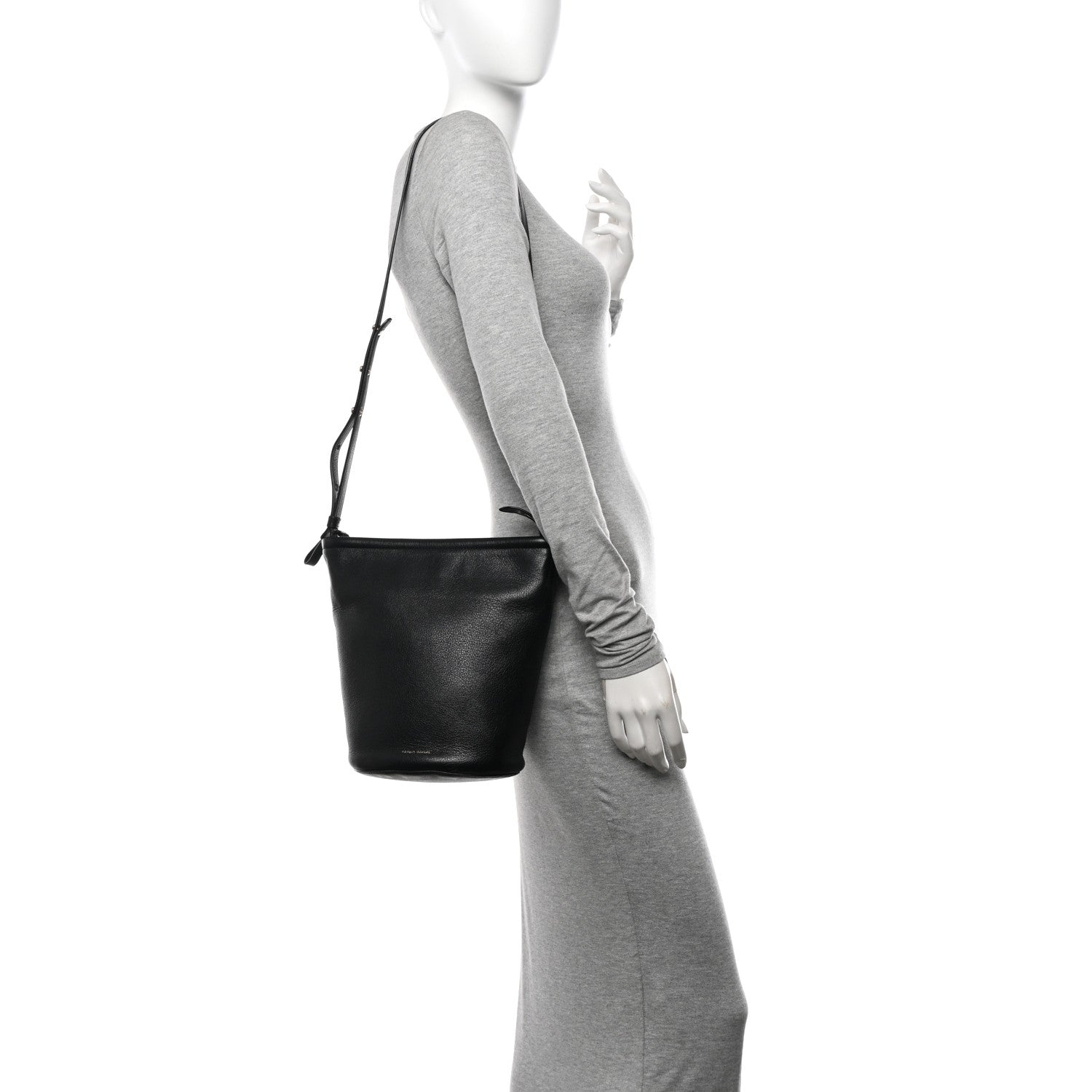 Mansur Gavriel Pebbled Calfskin Zip Bucket Bag Black 2 of 11