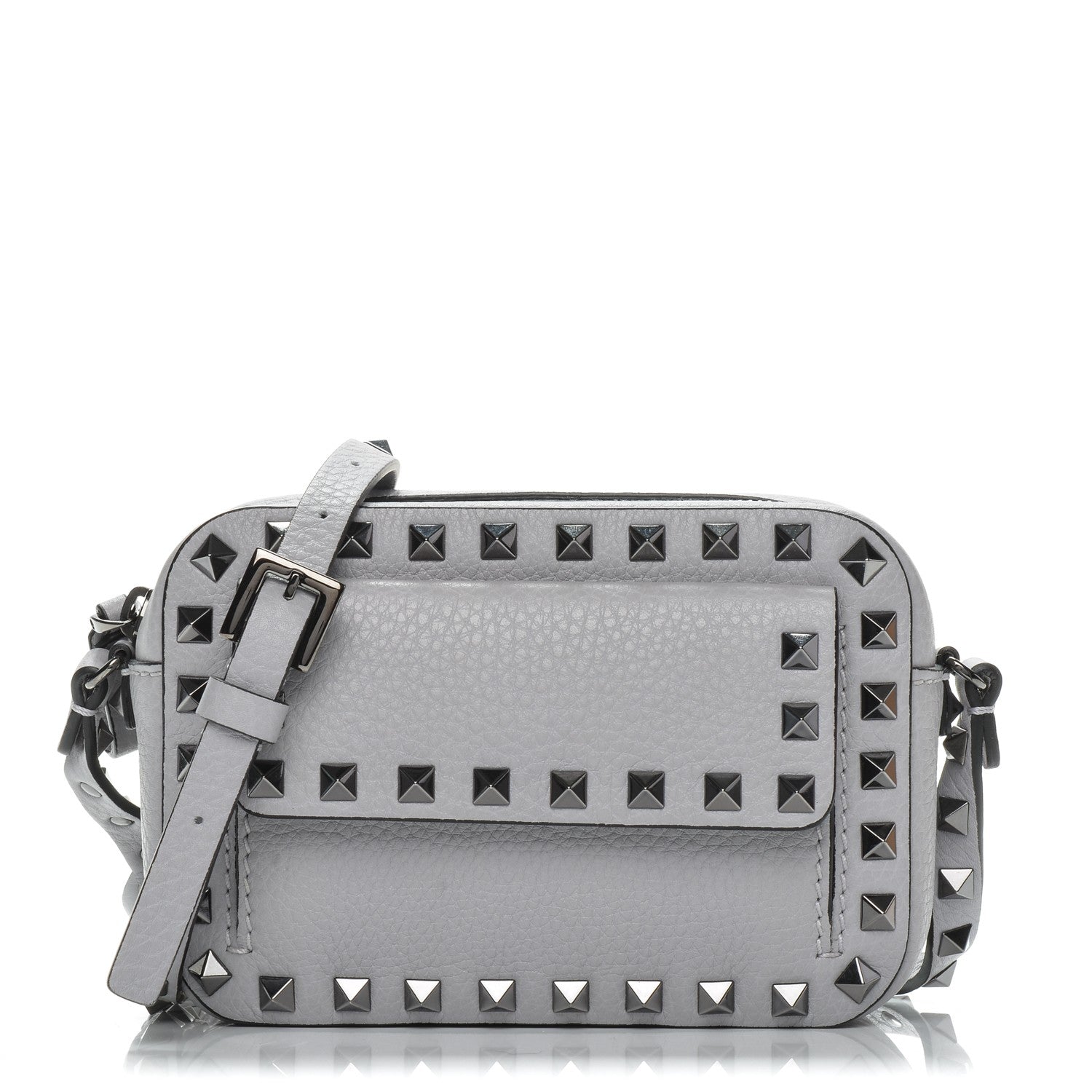 Valentino Garavani Grained Calfskin Small Rockstud Flap Pocket Camera Crossbody Bag Pastel Grey 1 of 6
