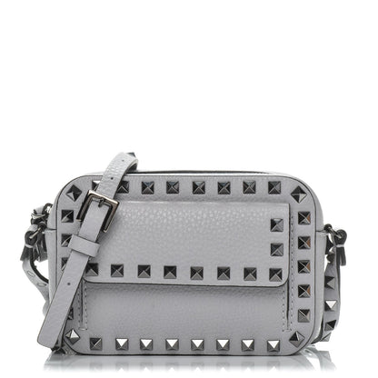 Valentino Garavani Grained Calfskin Small Rockstud Flap Pocket Camera Crossbody Bag Pastel Grey 1 of 6