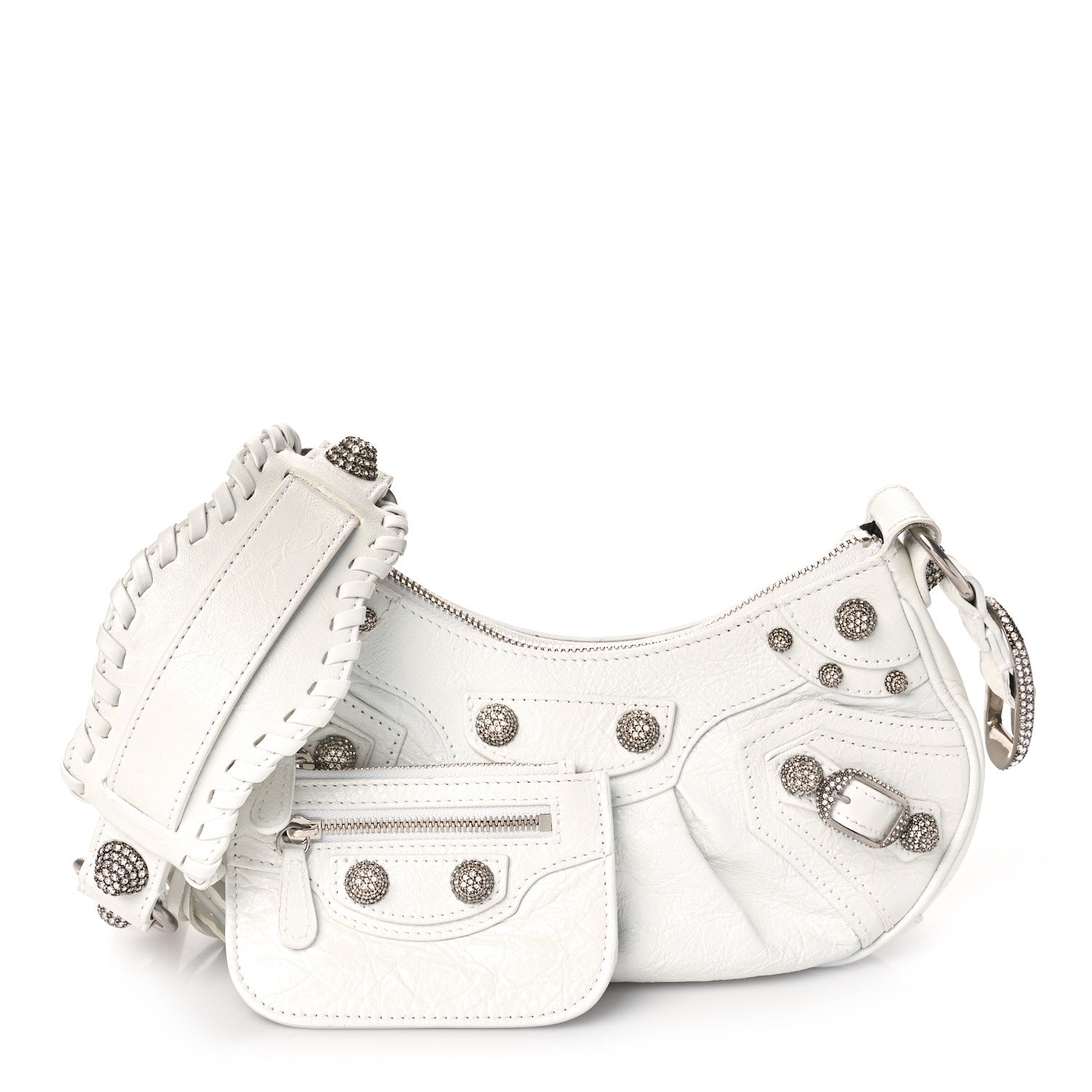 Balenciaga Agneau Arena Crystal Le Cagole Shoulder Bag XS Optic White 2 of 11