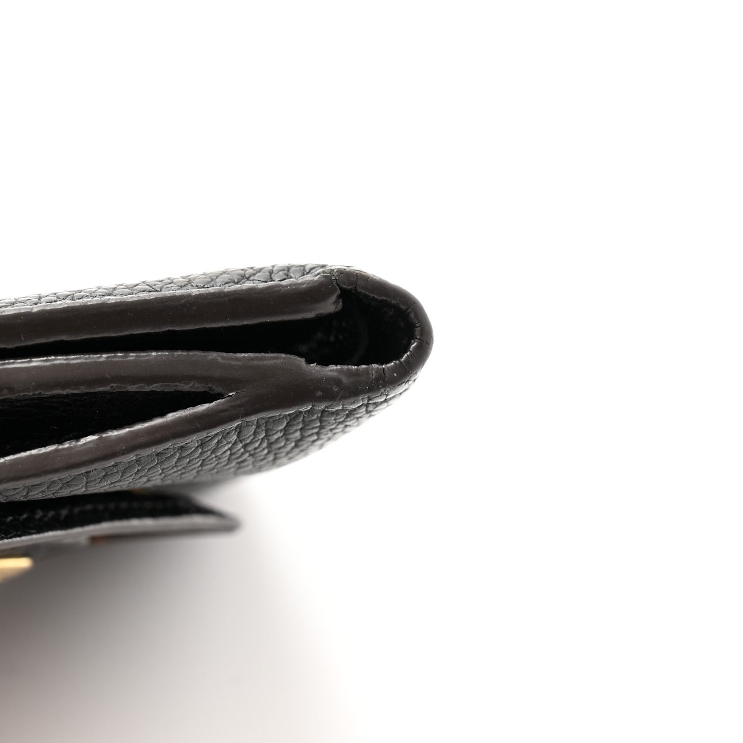 Grained Calfskin Monogram Double V Compact Wallet Black