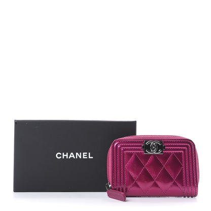 Chanel Metallic Patent Quilted Zip Around Boy Coin Purse Wallet Fuchsia 10 of 10