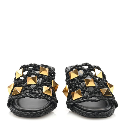 Valentino Garavani Nappa Woven Roman Stud 65mm Mule Sandals 37 Black 2 of 7