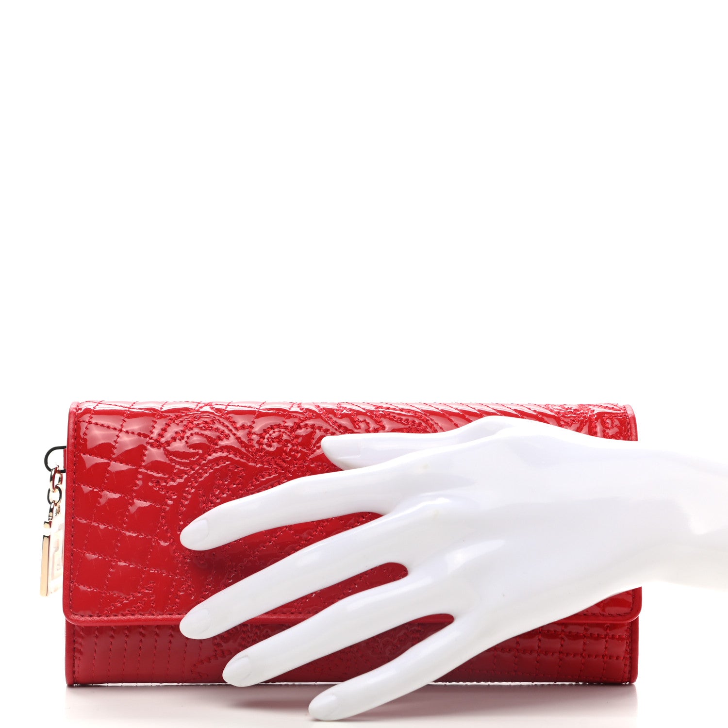 Versace Patent Quilted Vanitas Wallet Rosso Fuoco 2 of 8
