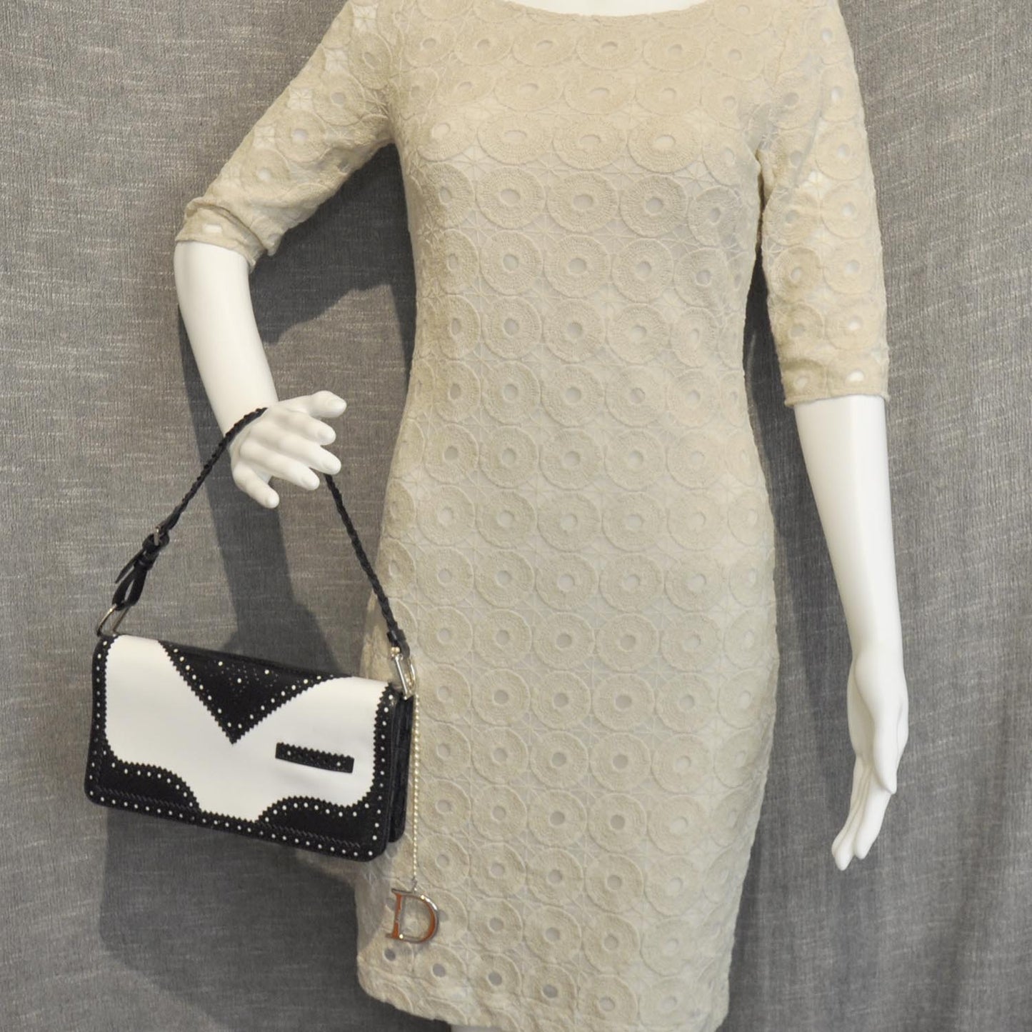 Leather D Trick Shoulder Bag Black and White
