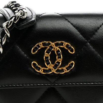Chanel Lambskin Quilted Chanel 19 Flap Coin Purse With Chain Black 8 of 10
