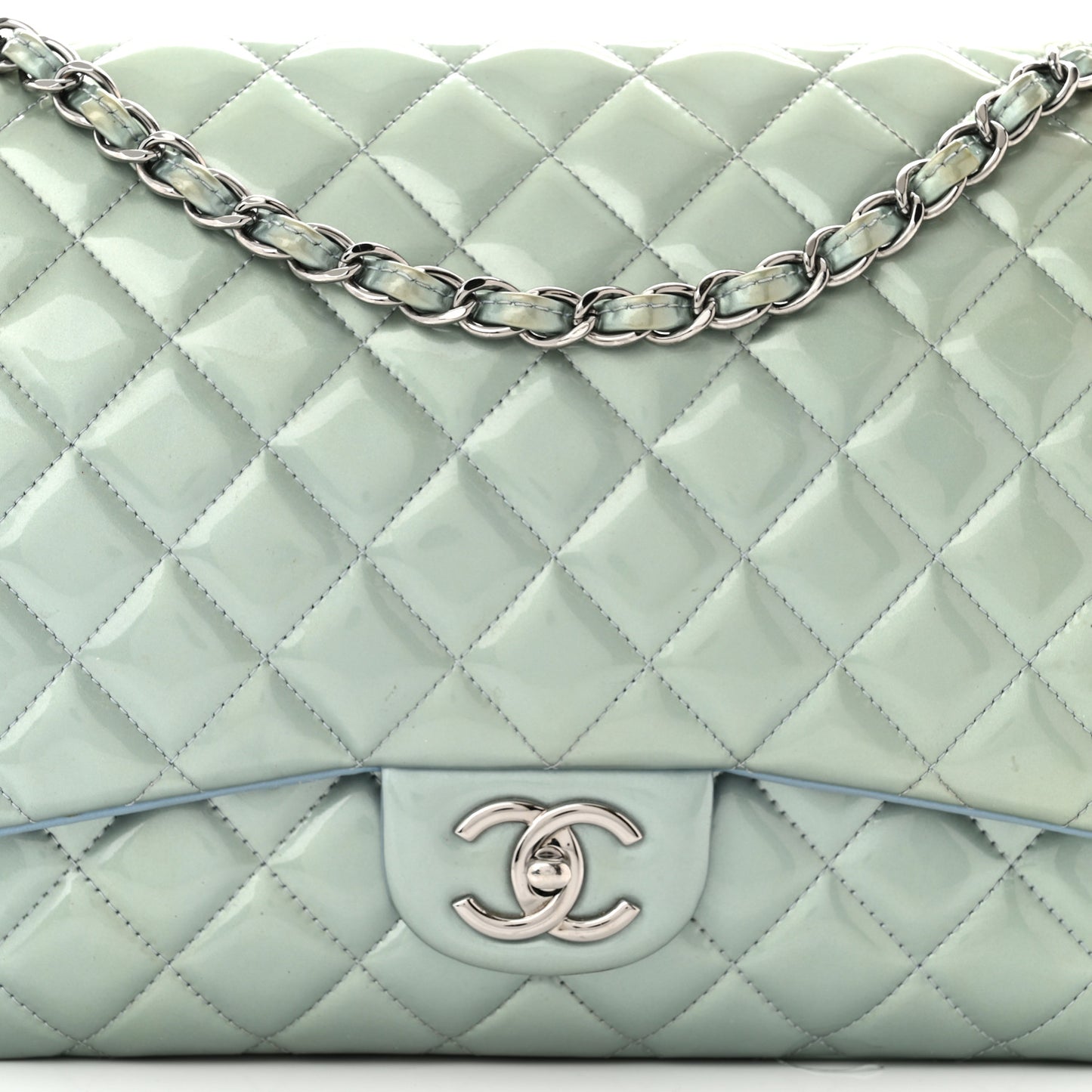 Patent Quilted Maxi Double Flap Light Blue