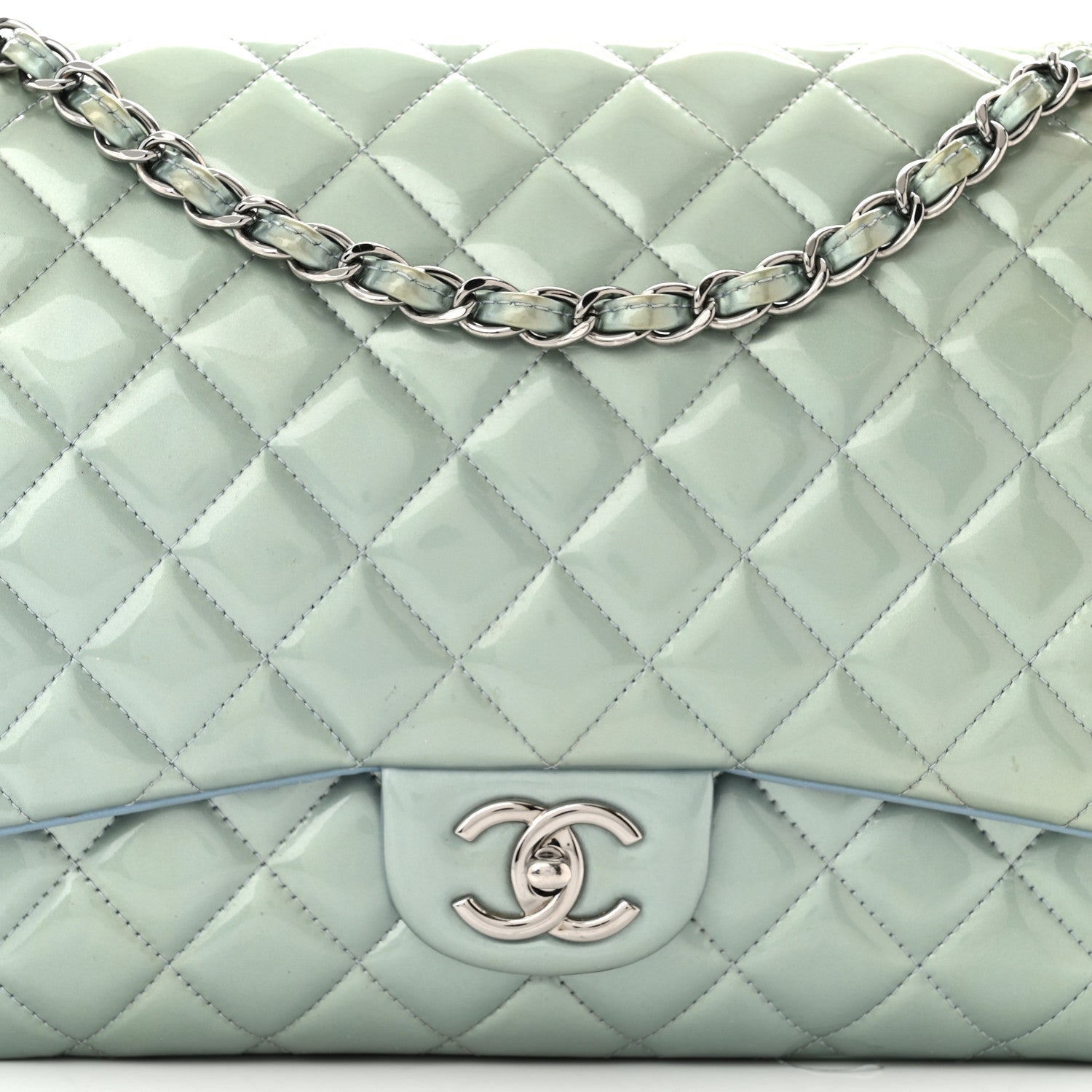 Chanel Patent Quilted Maxi Double Flap Light Blue 8 of 16