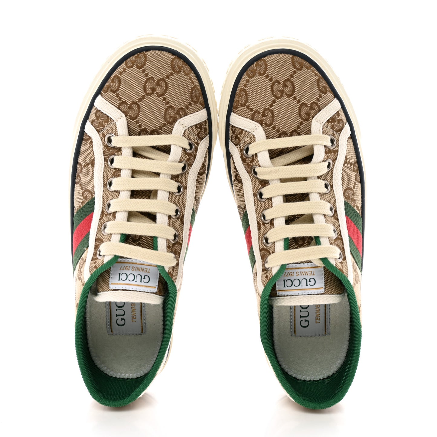 GG Monogram Web Womens 1977 Tennis Sneakers 36.5 Beige Ebony Mystic White