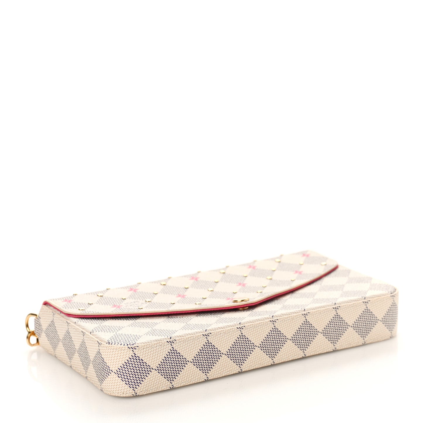 Damier Azur Studded Pochette Felicie Chain Wallet Fuchsia