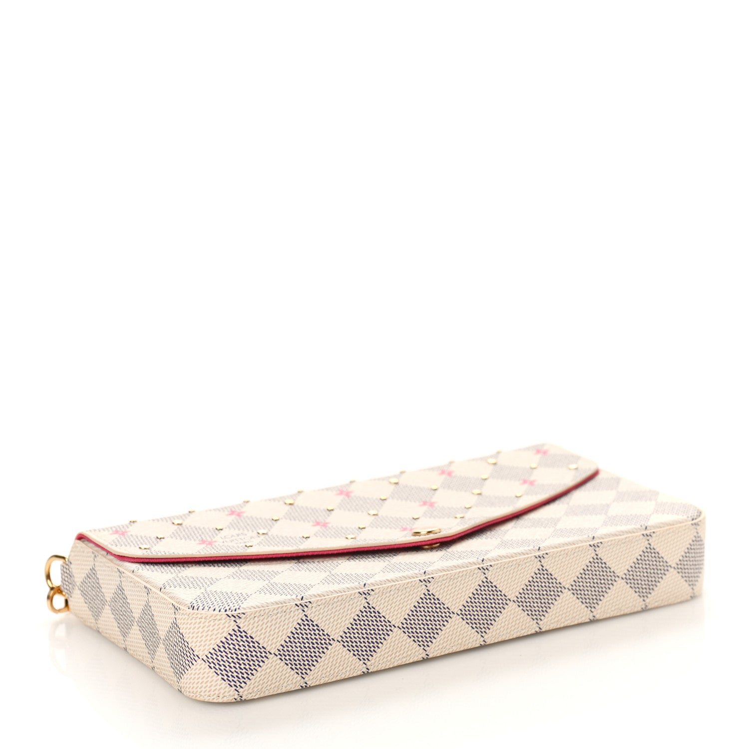Louis Vuitton Damier Azur Studded Pochette Felicie Chain Wallet Fuchsia 5 of 9