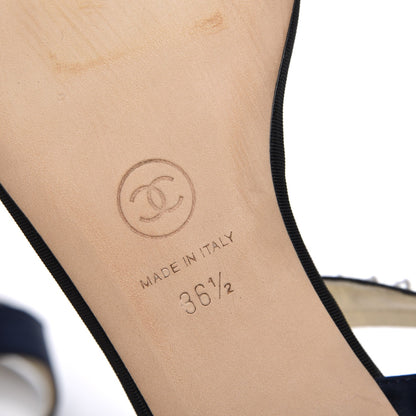 Chanel Satin Pearl Sandals 36.5 Black Navy 6 of 9