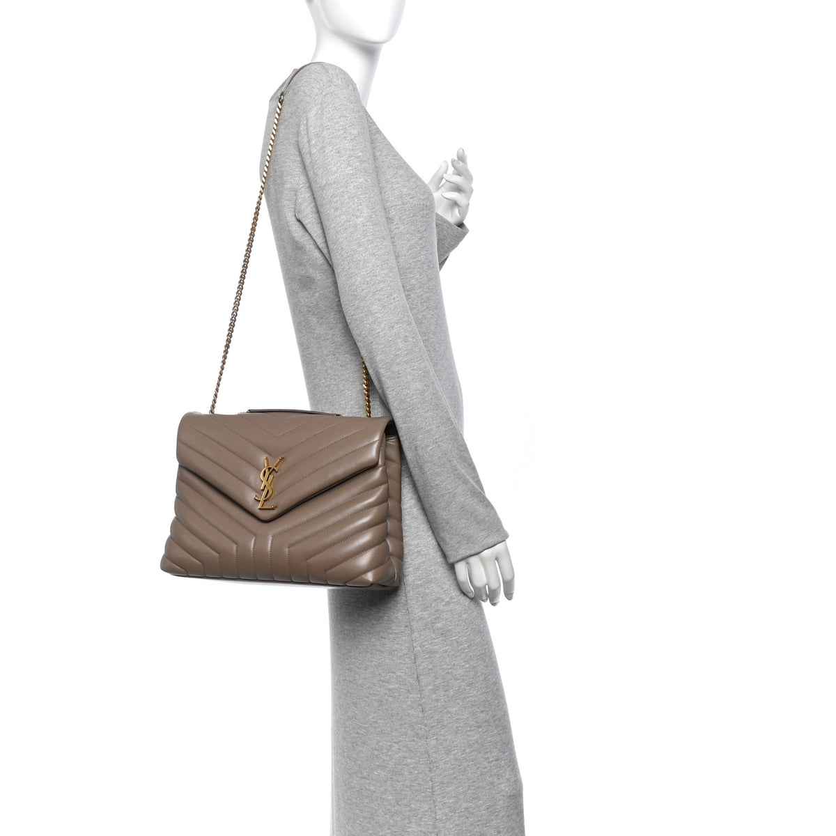 Calfskin Y Quilted Monogram Medium Loulou Chain Satchel Dark Beige