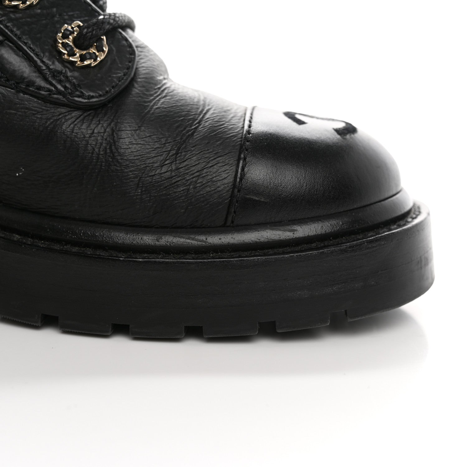Chanel Shiny Calfskin Quilted Lace Up Combat Boots 35.5 Black 13 of 18