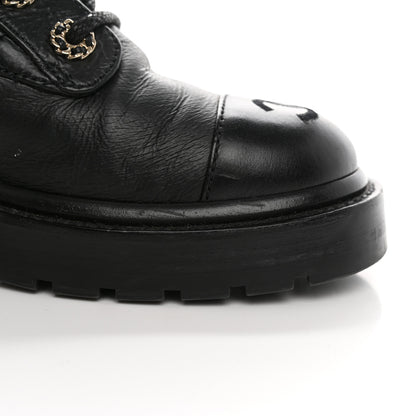 Chanel Shiny Calfskin Quilted Lace Up Combat Boots 35.5 Black 13 of 18