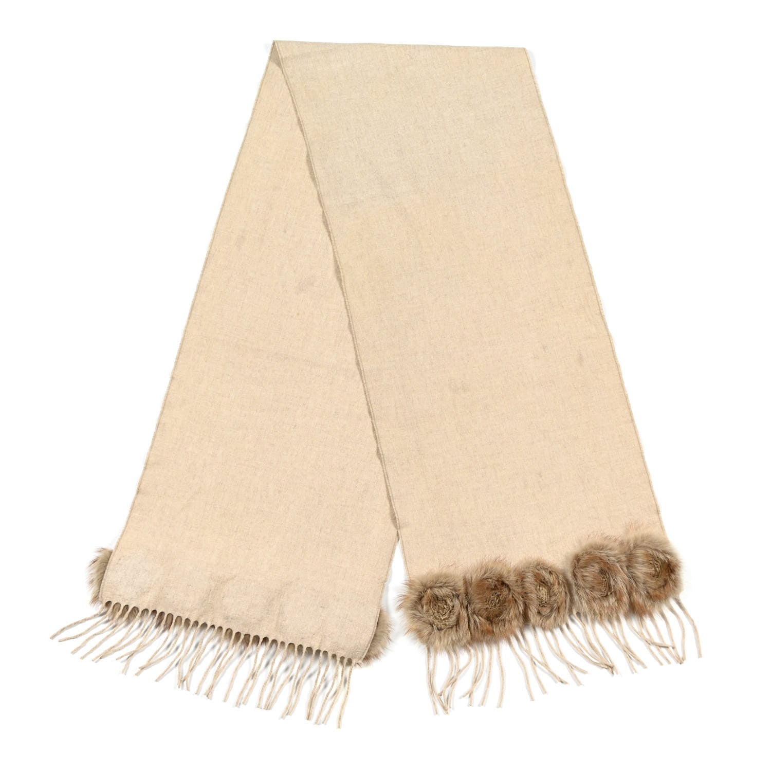 Fendi Cashmere Mink Roses Fringe Scarf Grey 2 of 4