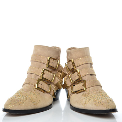 Chloe Suede Sheepskin Studded Susanna Ankle Boots 36.5 Beige Gold 6 of 14