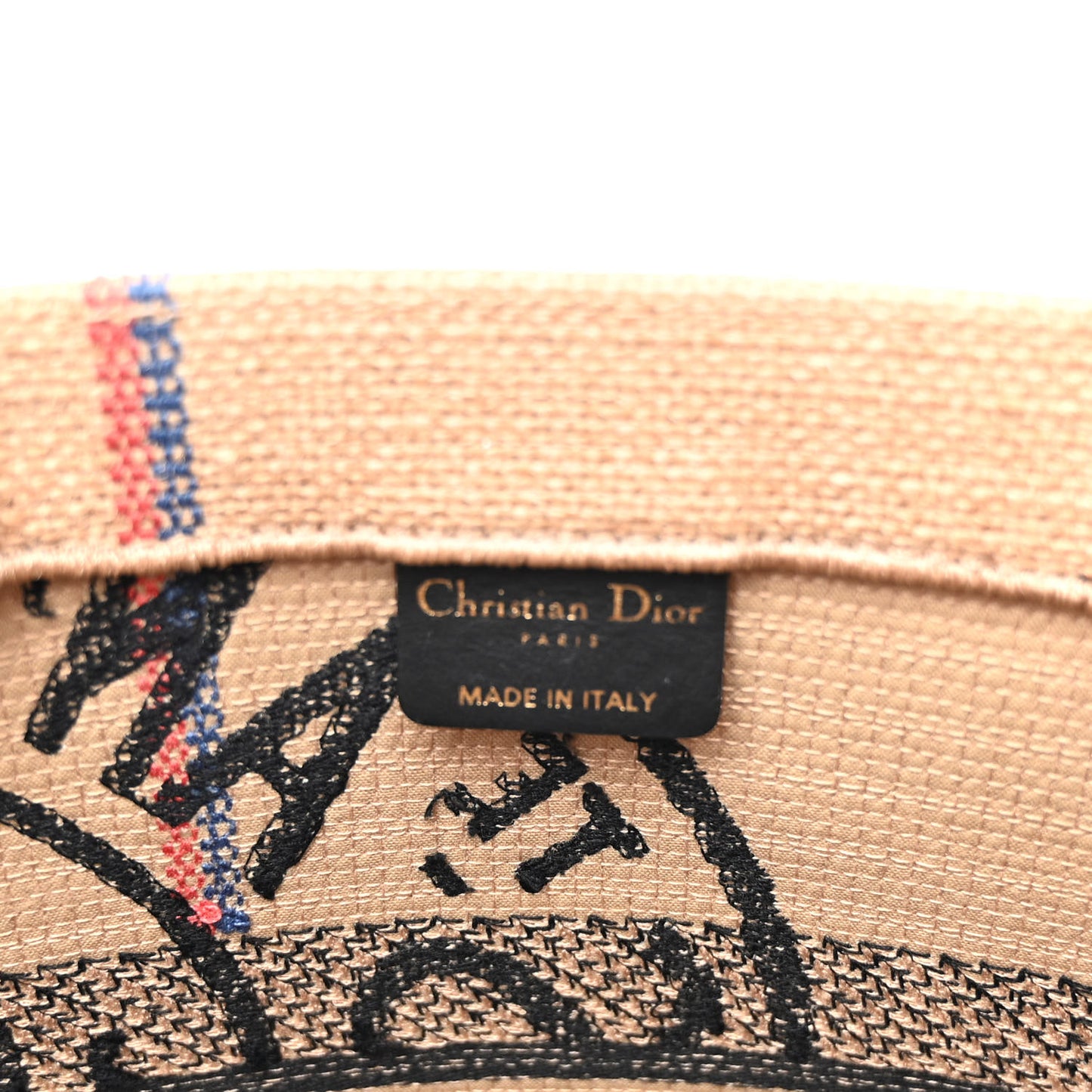 Canvas Jute Embroidered Medium Book Tote Black Beige