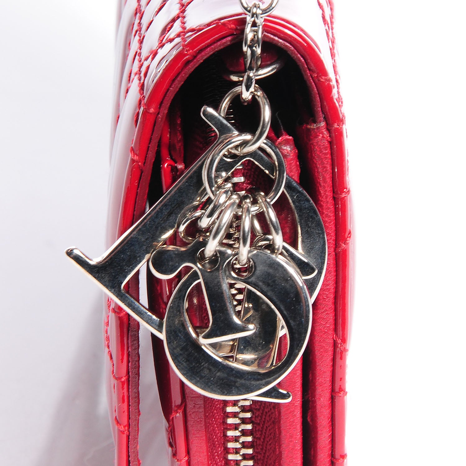 Christian Dior Patent Cannage Rendez-vous Chain Wallet Red 8 of 8