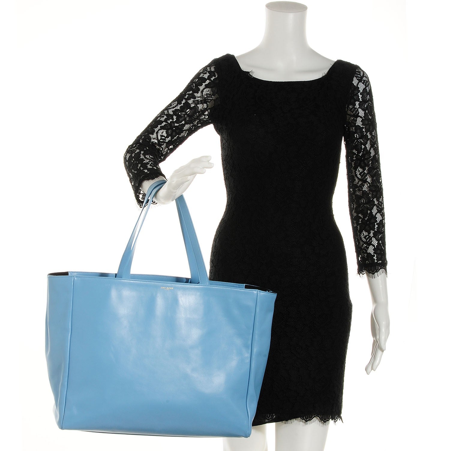 Saint Laurent Leather Reversible East West Shopper Tote Sky Blue 2 of 9