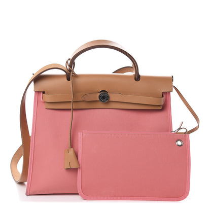 Hermes Vache Hunter Toile Herbag Zip 31 PM Rose Azalee Natural 1 of 8
