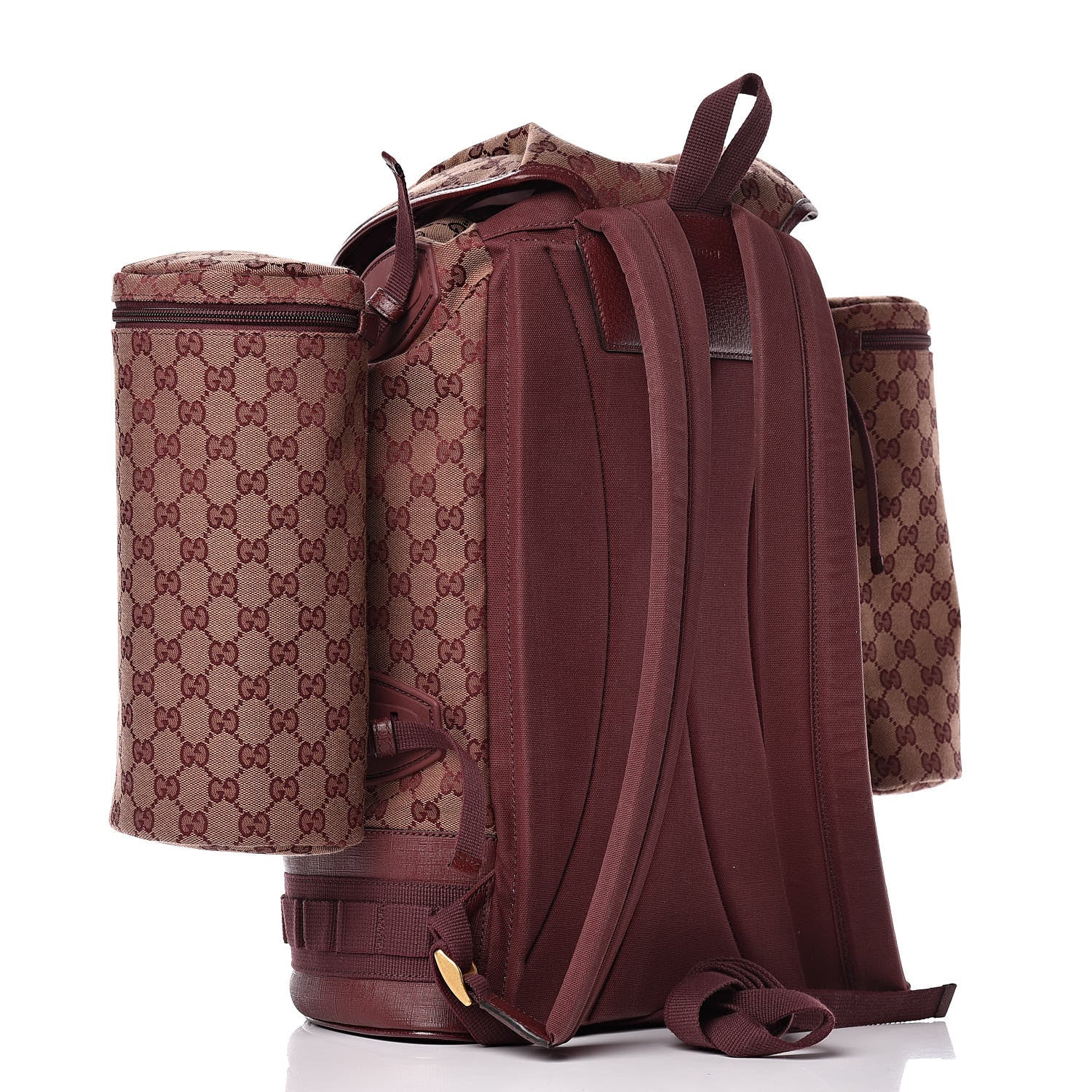 Gucci GG Monogram Script Logo Large Double Pocket Backpack Sahara Rubino Bordeaux 4 of 12