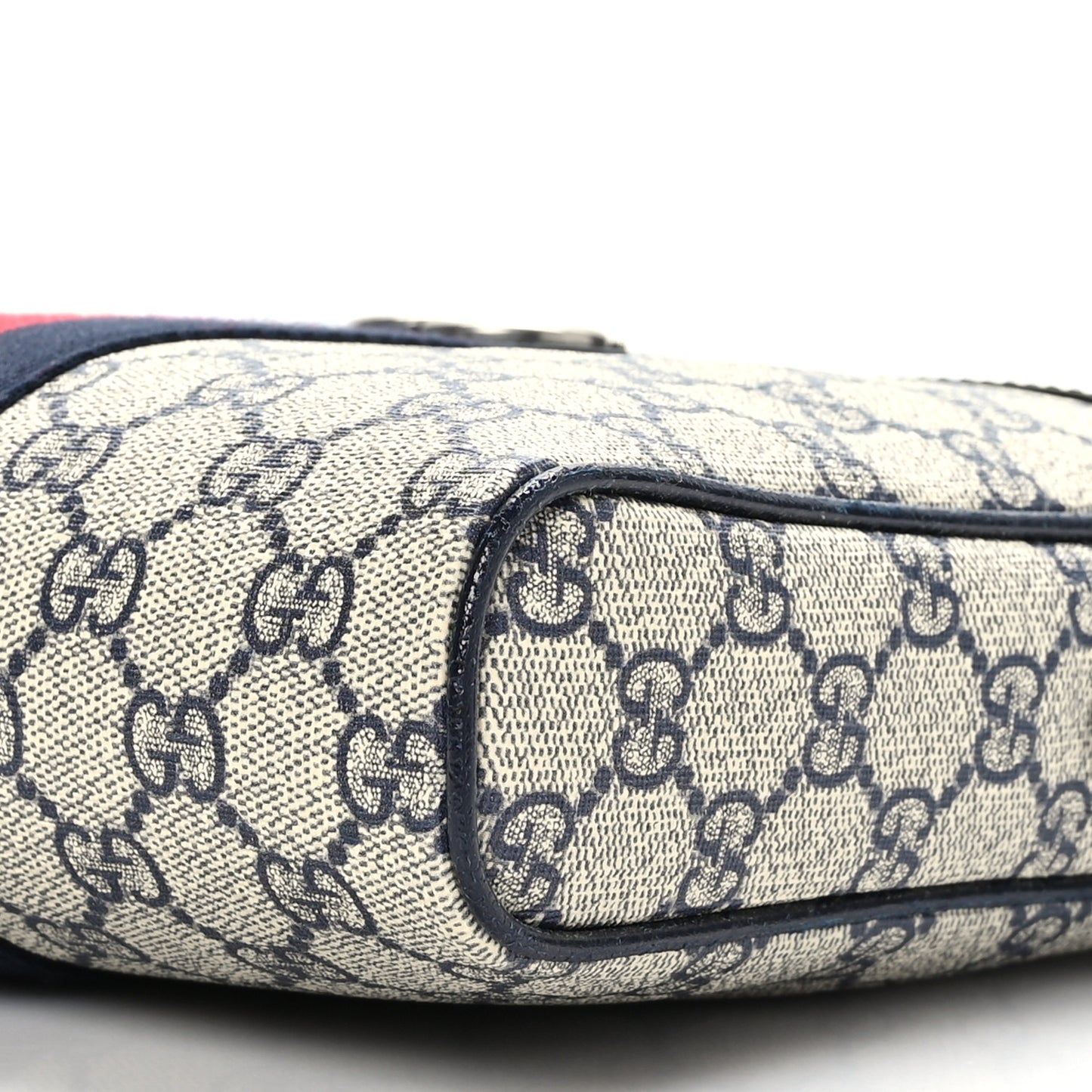 GG Supreme Monogram Textured Dollar Calfskin Web Small Ophidia Messenger Bag Beige Blue
