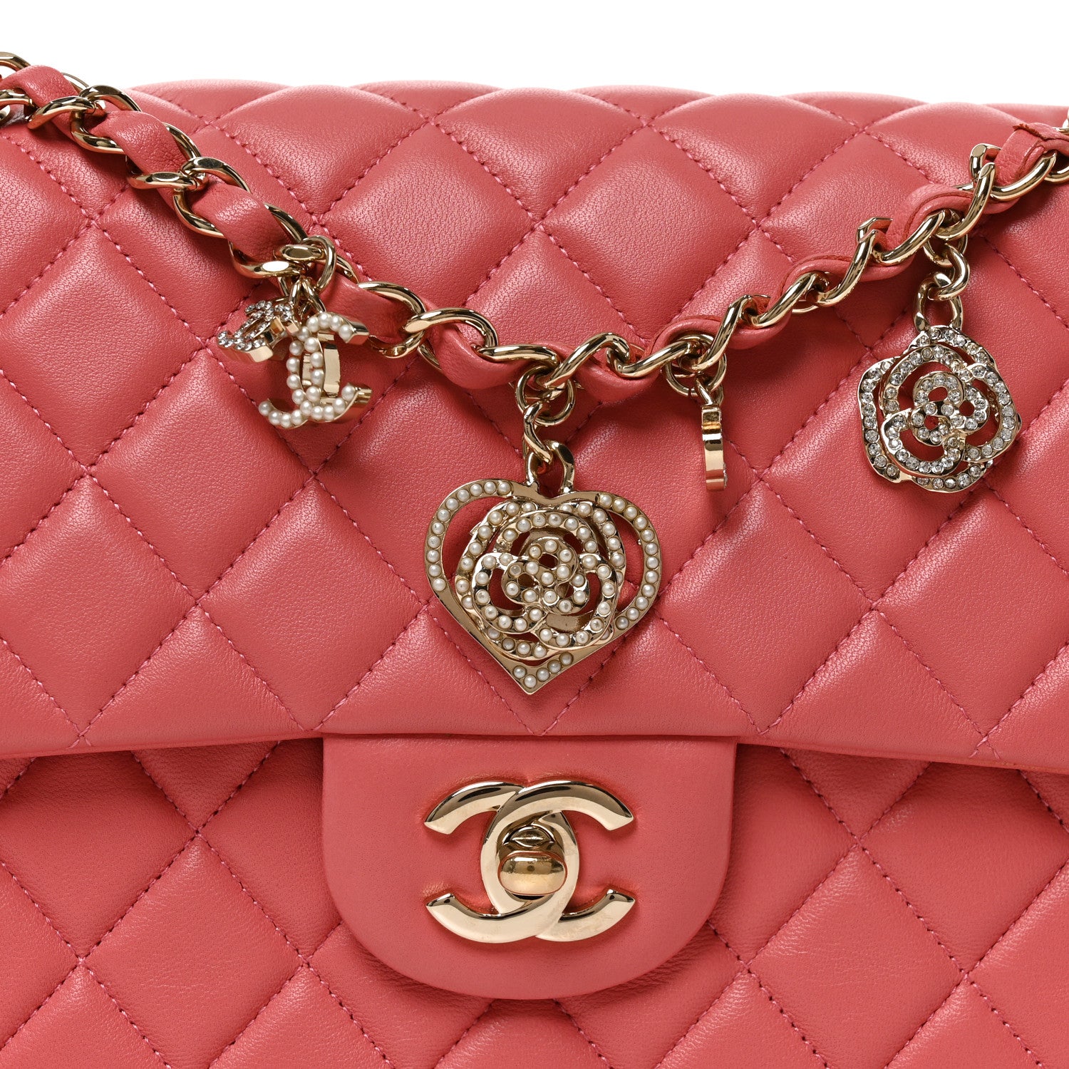 Chanel Lambskin Quilted Valentine Charms Medium Single Flap Pink 7 of 9