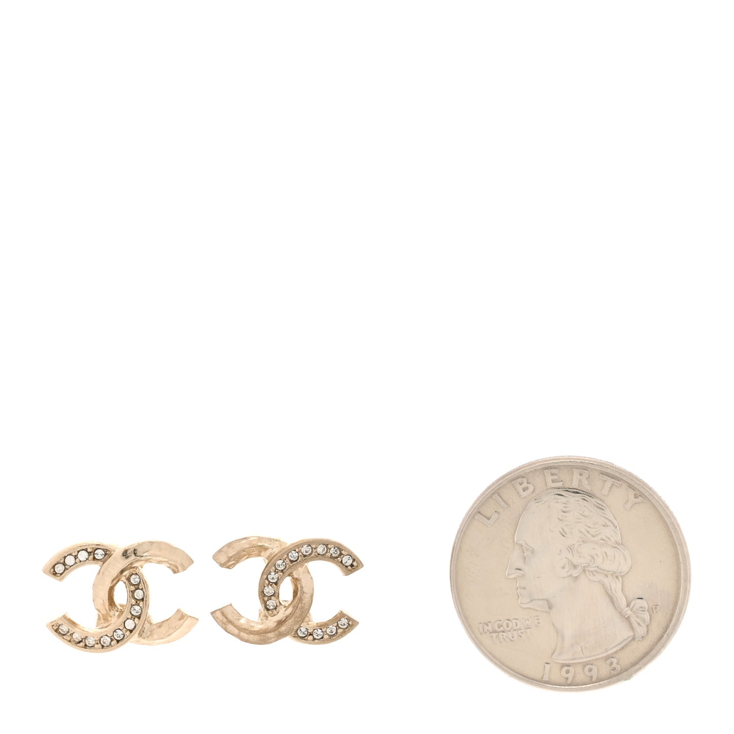 Textured Metal Crystal CC Earrings Gold
